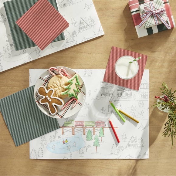 24ct Winter Village Scene Disposable Paper Coloring Placemats Black/White - Picture 2 of 3